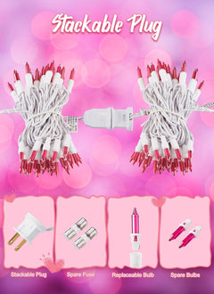 Pink Christmas String Lights - 50 Incandescent Bulbs