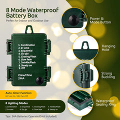 Battery Operated Fairy Lights - 10FT, 120LED, Green Wire