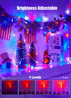 Red White Blue USB-Powered 200 LED String Lights with Remote, Waterproof