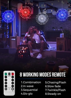 3-Pack Battery Operated Red White Blue Firework String Lights, 540 LEDs, Remote & Timer