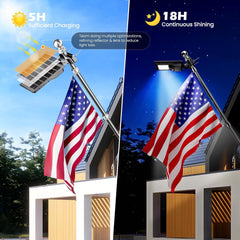 Solar Flag Pole Lights – Fits 1-2.36" & 1-1.5" Poles, IP65 Waterproof, 6-18H LED