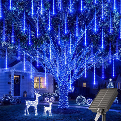 24 Tubes 576 LED Solar Cascading Raindrop Icicle Lights Outdoor, Blue, IP65 Waterproof