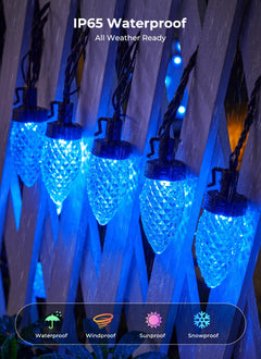 138ft 200 LED C9 Strawberry Solar Christmas String Lights Outdoor, Blue, Timer & 8 Modes