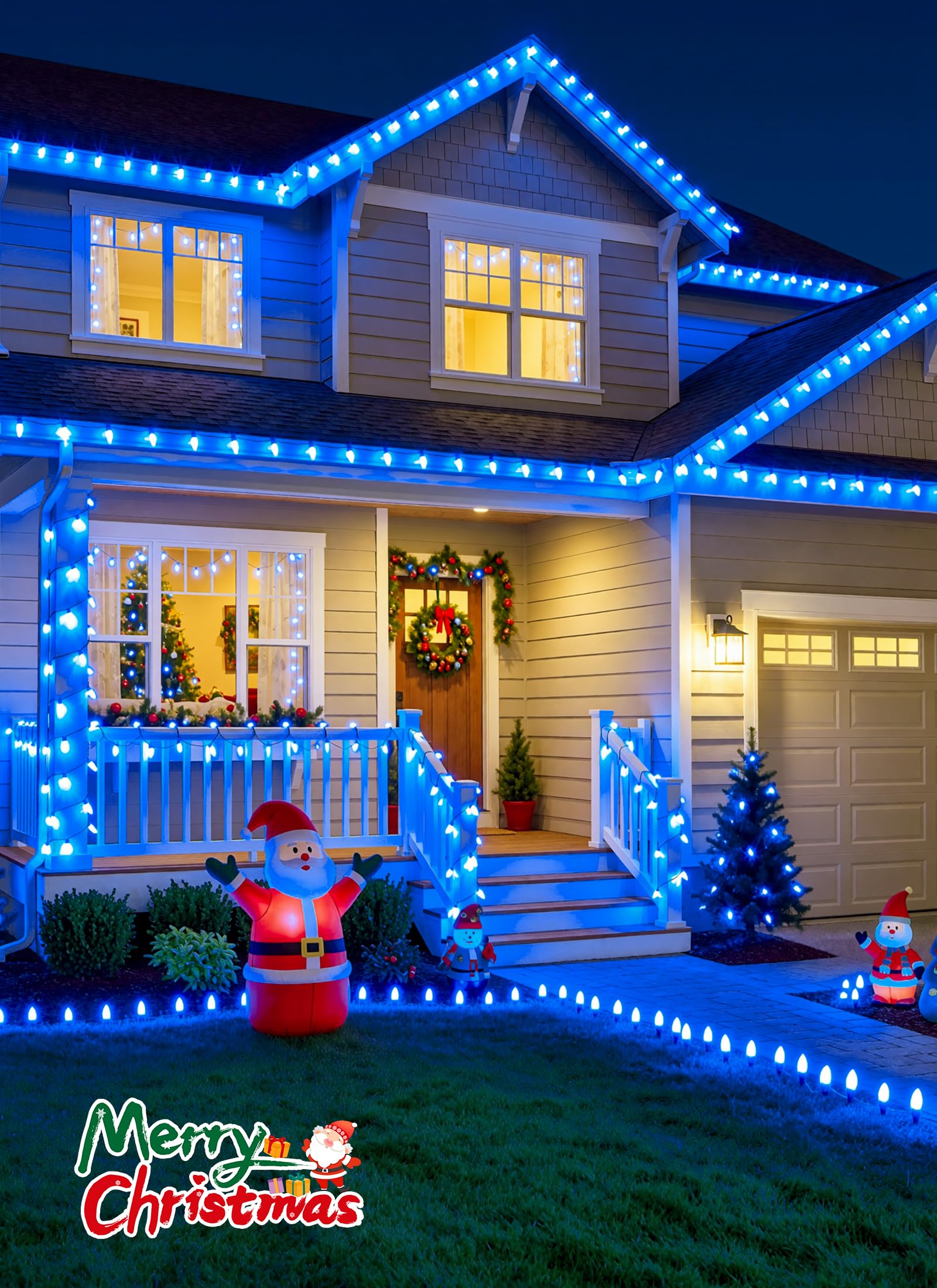 138ft 200 LED C9 Strawberry Solar Christmas String Lights Outdoor, Blue, Timer & 8 Modes