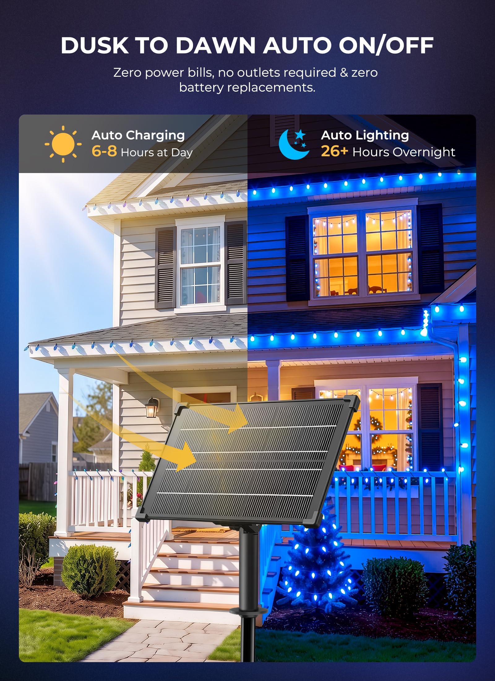 138ft 200 LED C9 Strawberry Solar Christmas String Lights Outdoor, Blue, Timer & 8 Modes