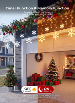 2 Pack Total 40Ft 456 LED Snowflake Icicle Lights Outdoor, Warm White, 48 Drops, 8 Modes