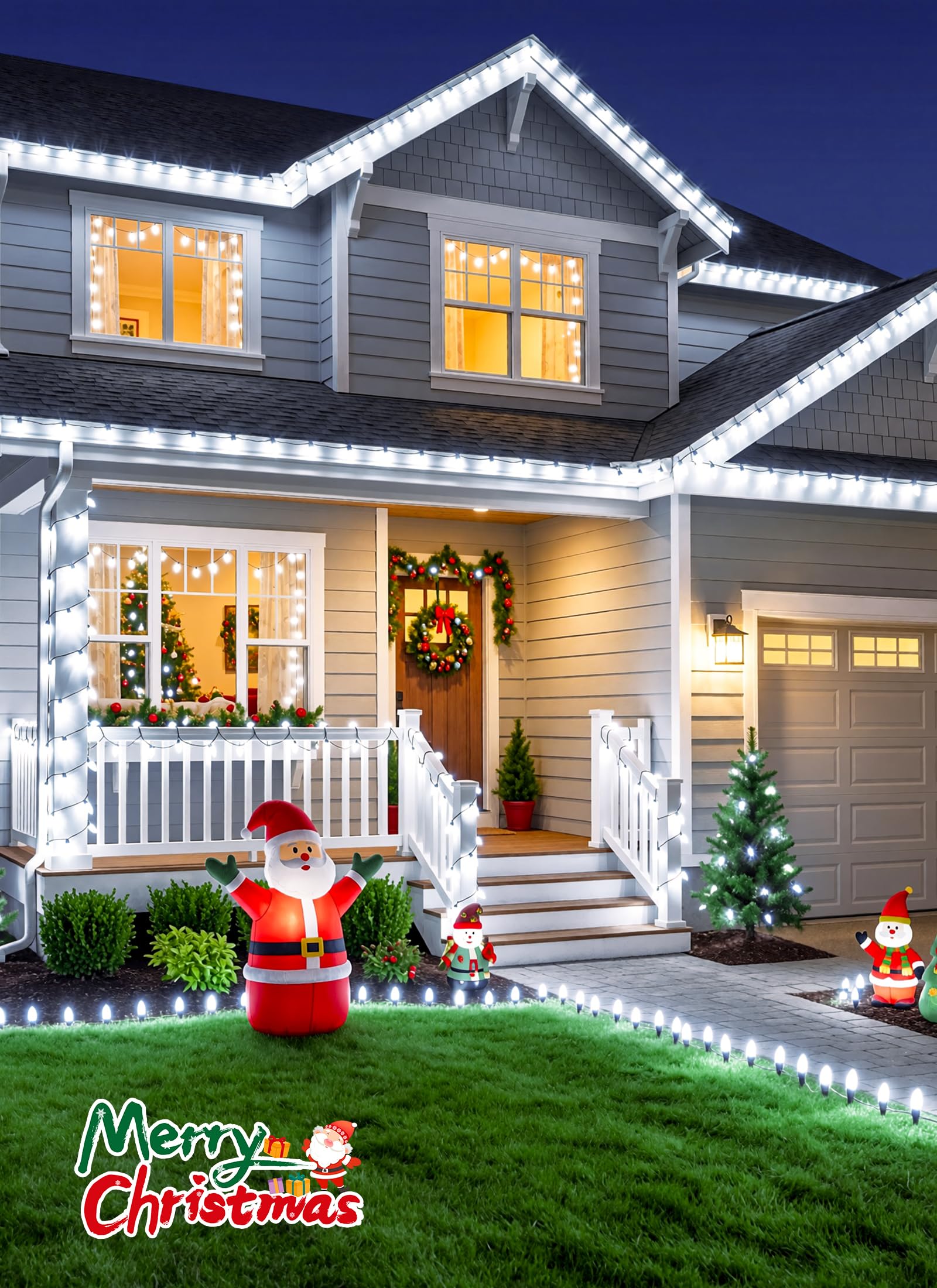 138ft 200 LED C9 Strawberry Solar Christmas String Lights Outdoor, Cool White, Timer & 8 Modes