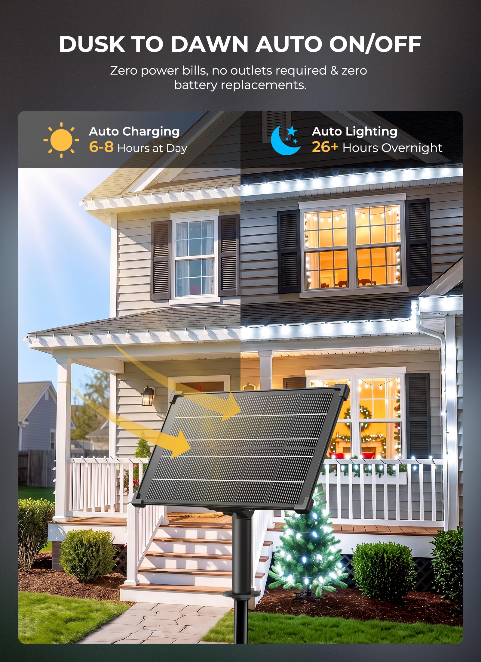 138ft 200 LED C9 Strawberry Solar Christmas String Lights Outdoor, Cool White, Timer & 8 Modes