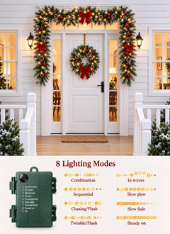 Christmas Garland with Lights, 9Ft Frosted Carolina Pine, 50 Pre-Installed LEDs, 20 Pine Cones