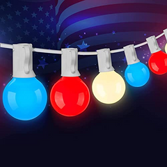 25 Feet / 25 Bulbs / White Wire / Red & White & Blue
