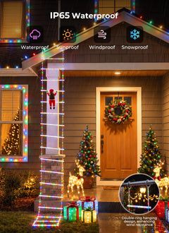 10ft LED Ladder Lights with Climbing Santa, Multicolor, 8 Modes, Waterproof Indoor Outdoor