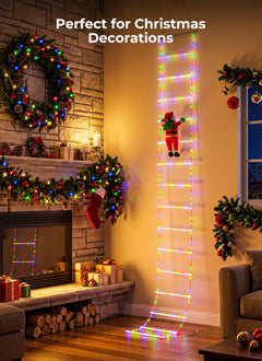 10ft LED Ladder Lights with Climbing Santa, Multicolor, 8 Modes, Waterproof Indoor Outdoor