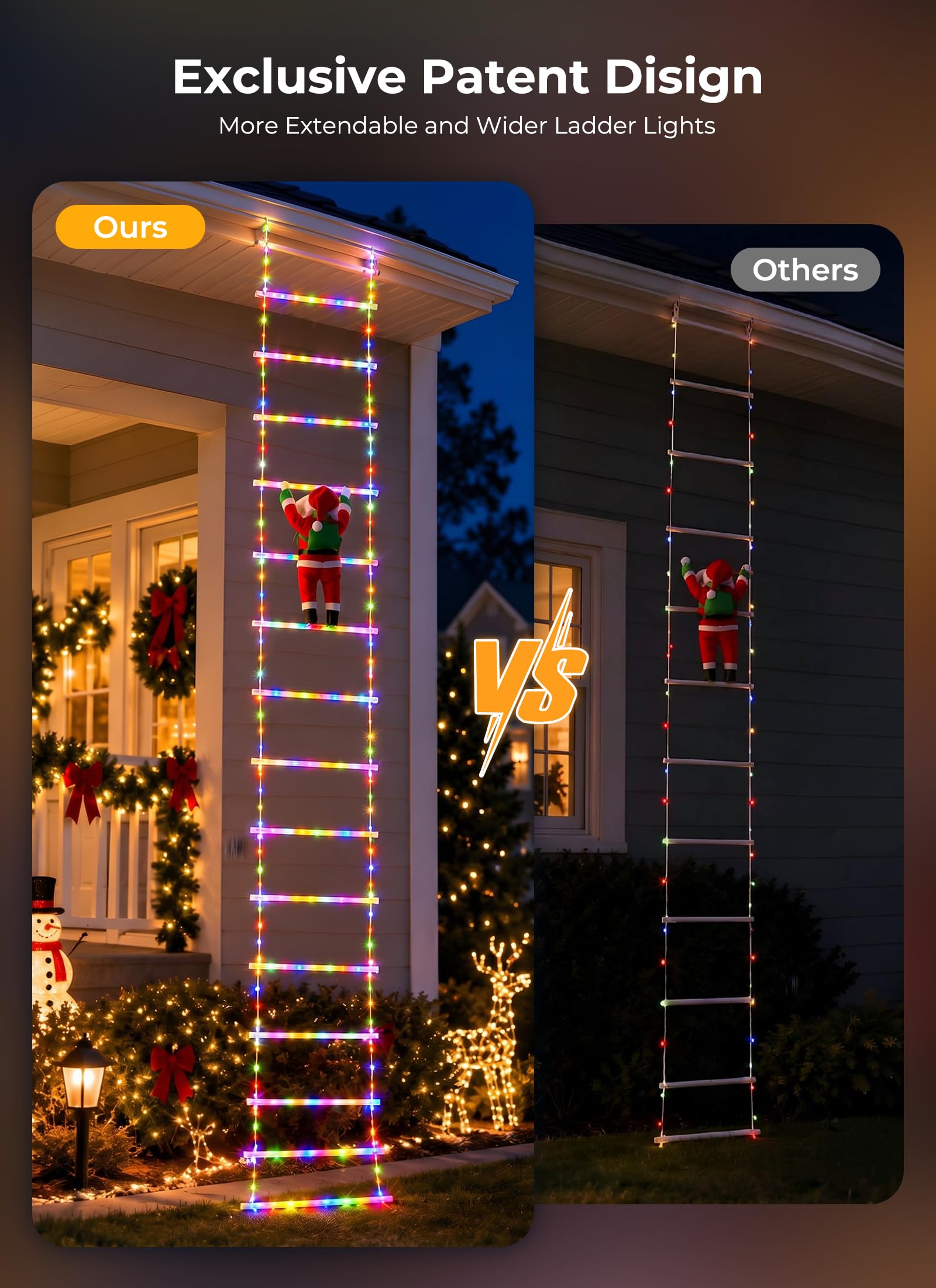 10ft LED Ladder Lights with Climbing Santa, Multicolor, 8 Modes, Waterproof Indoor Outdoor