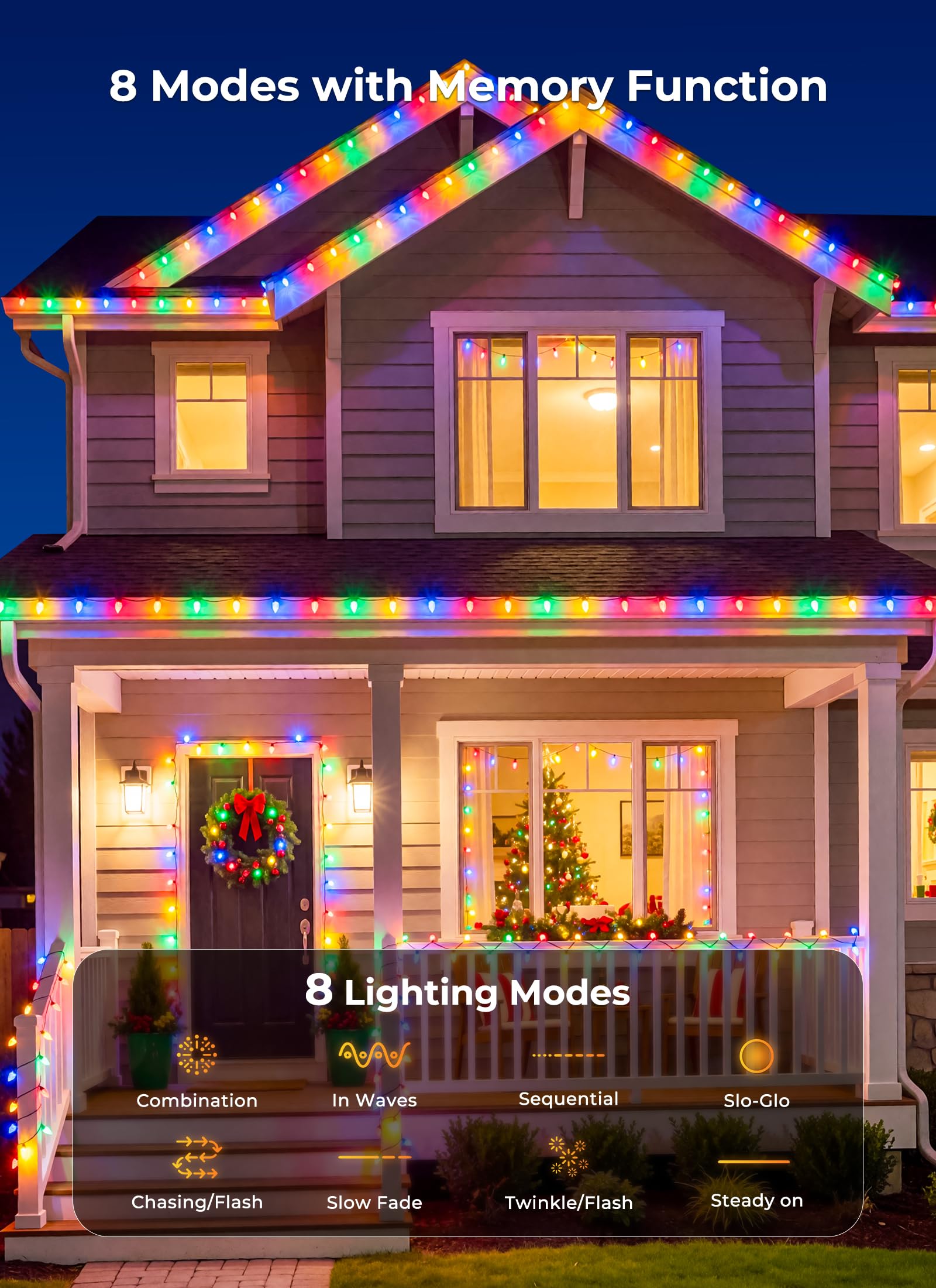 72ft 100 LED C9 Strawberry Solar Christmas String Lights Outdoor, Multicolor, Timer & 8 Modes