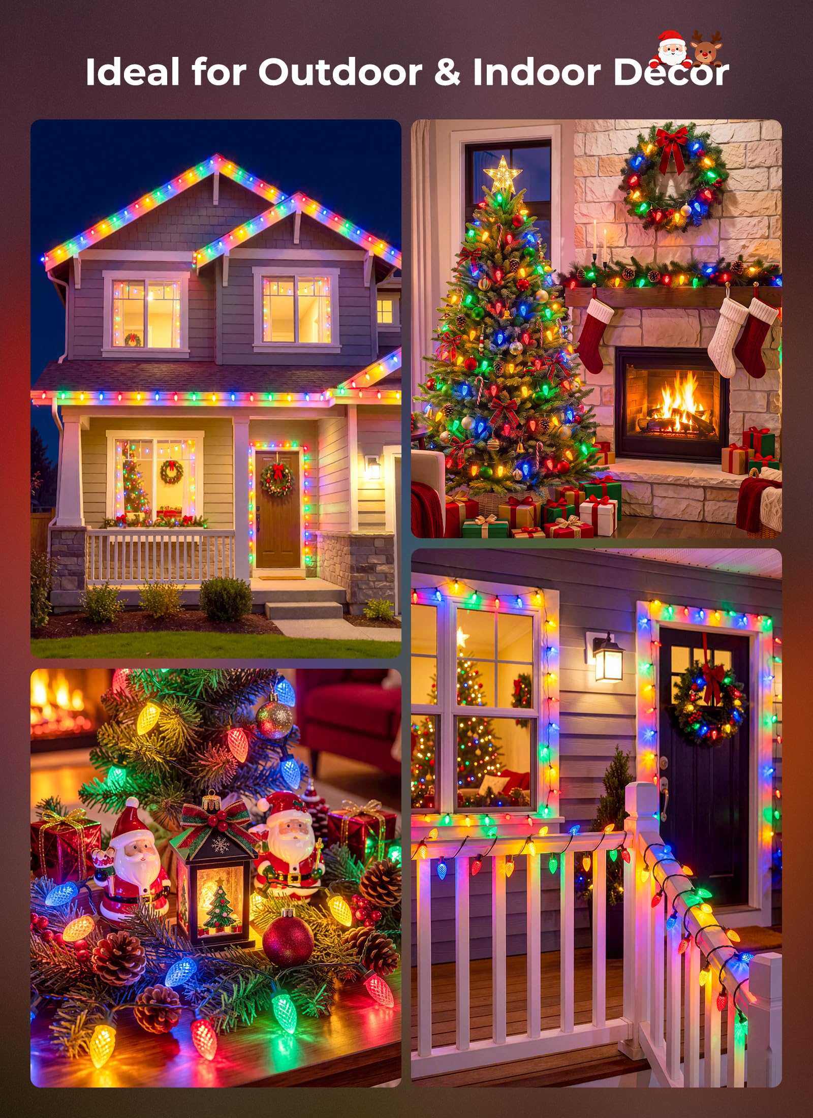 72ft 100 LED C9 Strawberry Solar Christmas String Lights Outdoor, Multicolor, Timer & 8 Modes