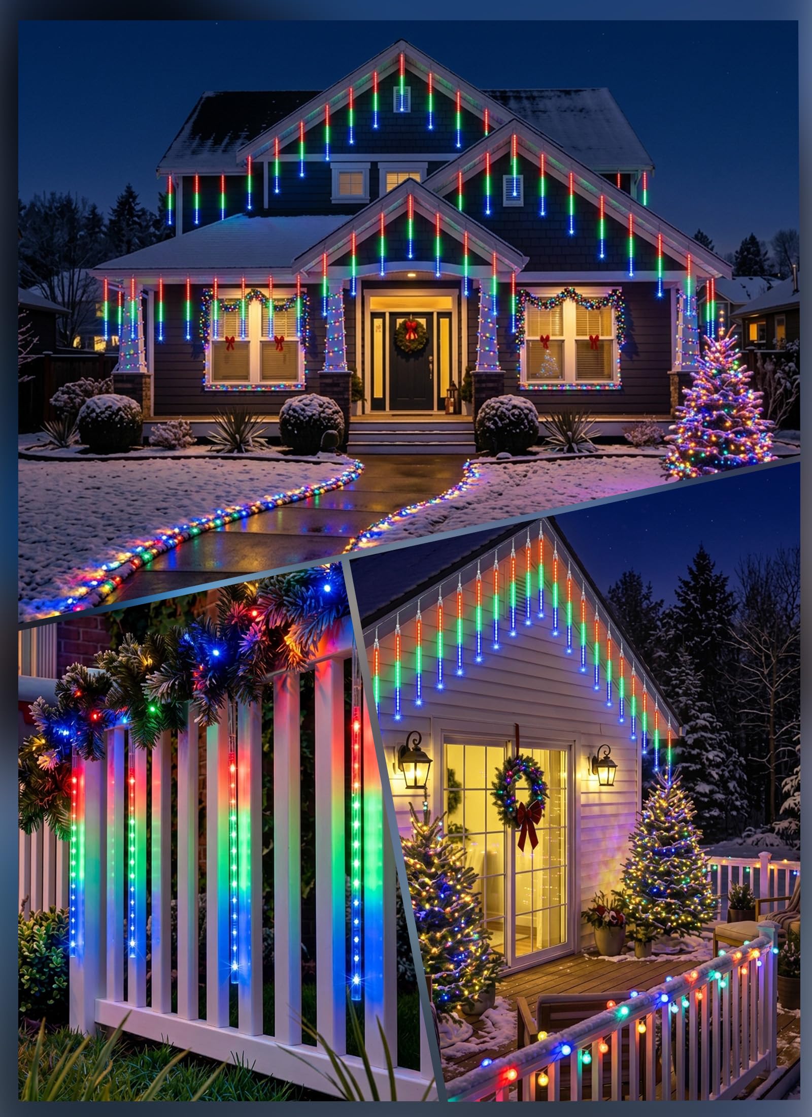 16 Tubes 384 LED Solar Meteor Shower Lights Outdoor, Multicolor, IP65 Waterproof
