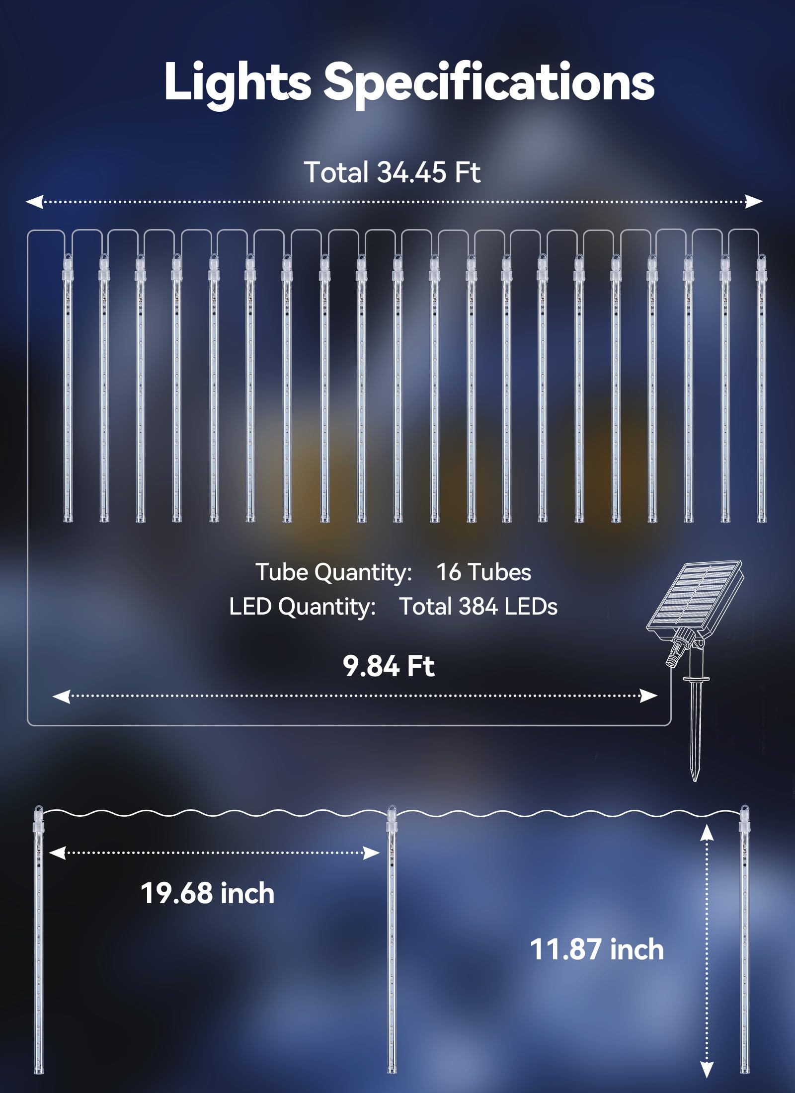 16 Tubes 384 LED Solar Meteor Shower Lights Outdoor, Multicolor, IP65 Waterproof