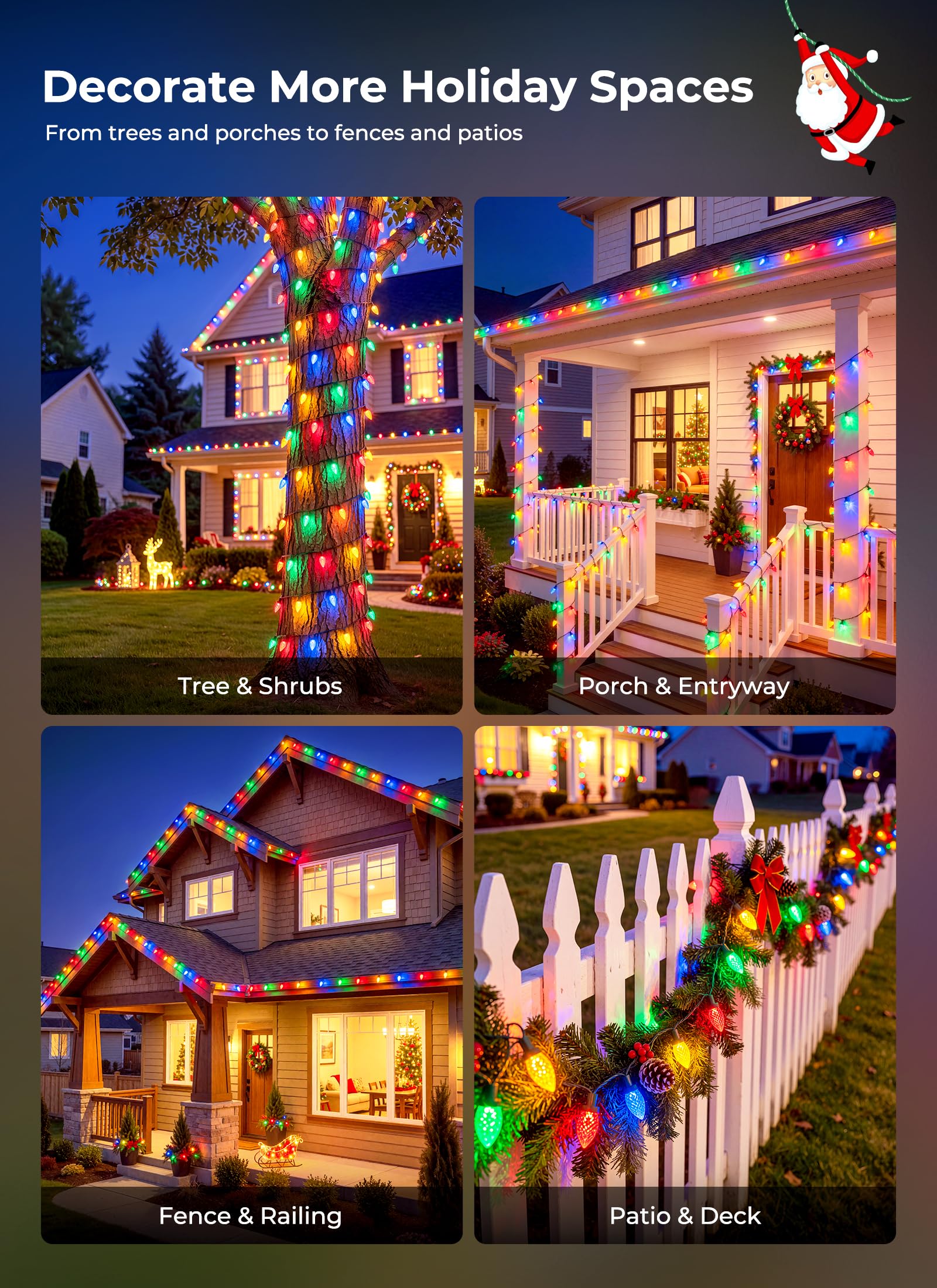 138ft 200LED C9 Strawberry Solar Christmas String Lights Outdoor, Multicolor, Timer & 8 Modes