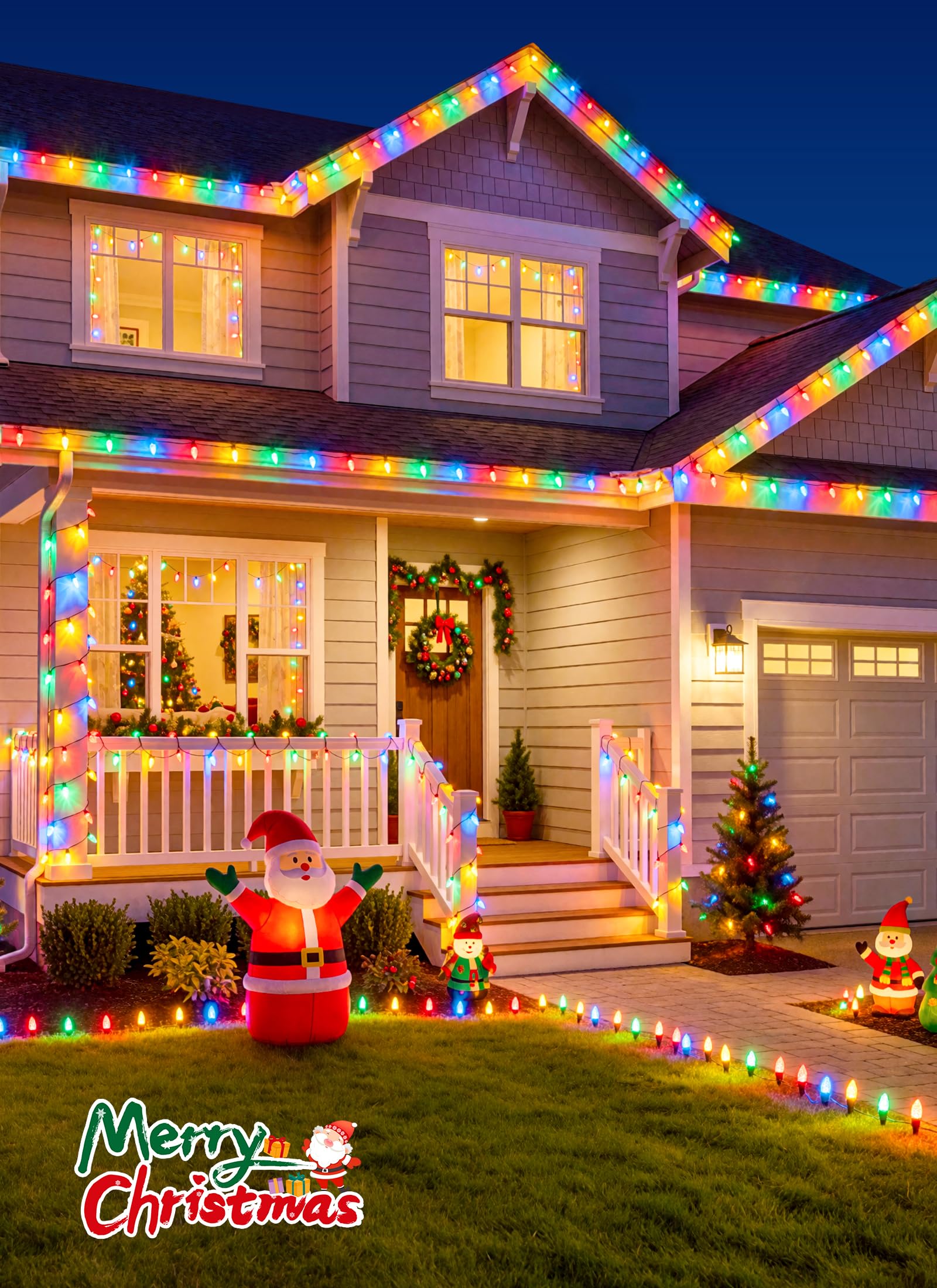 2 Pack 276FT 400 LED C9 Strawberry Solar Christmas Lights Outdoor, Multicolor, Timer & 8 Modes