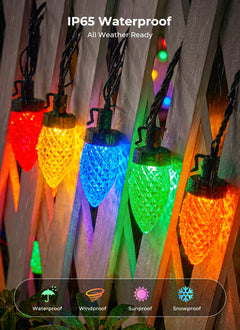 2 Pack 276FT 400 LED C9 Strawberry Solar Christmas Lights Outdoor, Multicolor, Timer & 8 Modes
