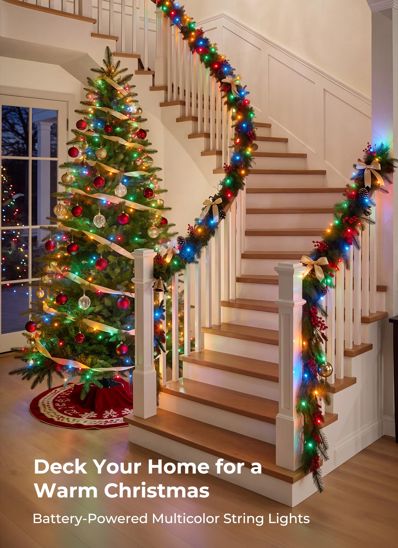 4 Pack Battery Christmas Lights, 200 LEDs 66FT Multicolor, 8 Modes Timer
