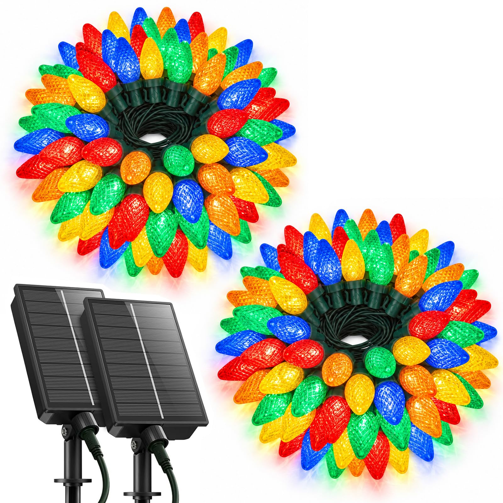Brightown 2 Pack C9 Solar Xmas Lights,78.7FT 100 LEDs,Multicolor,8 Modes