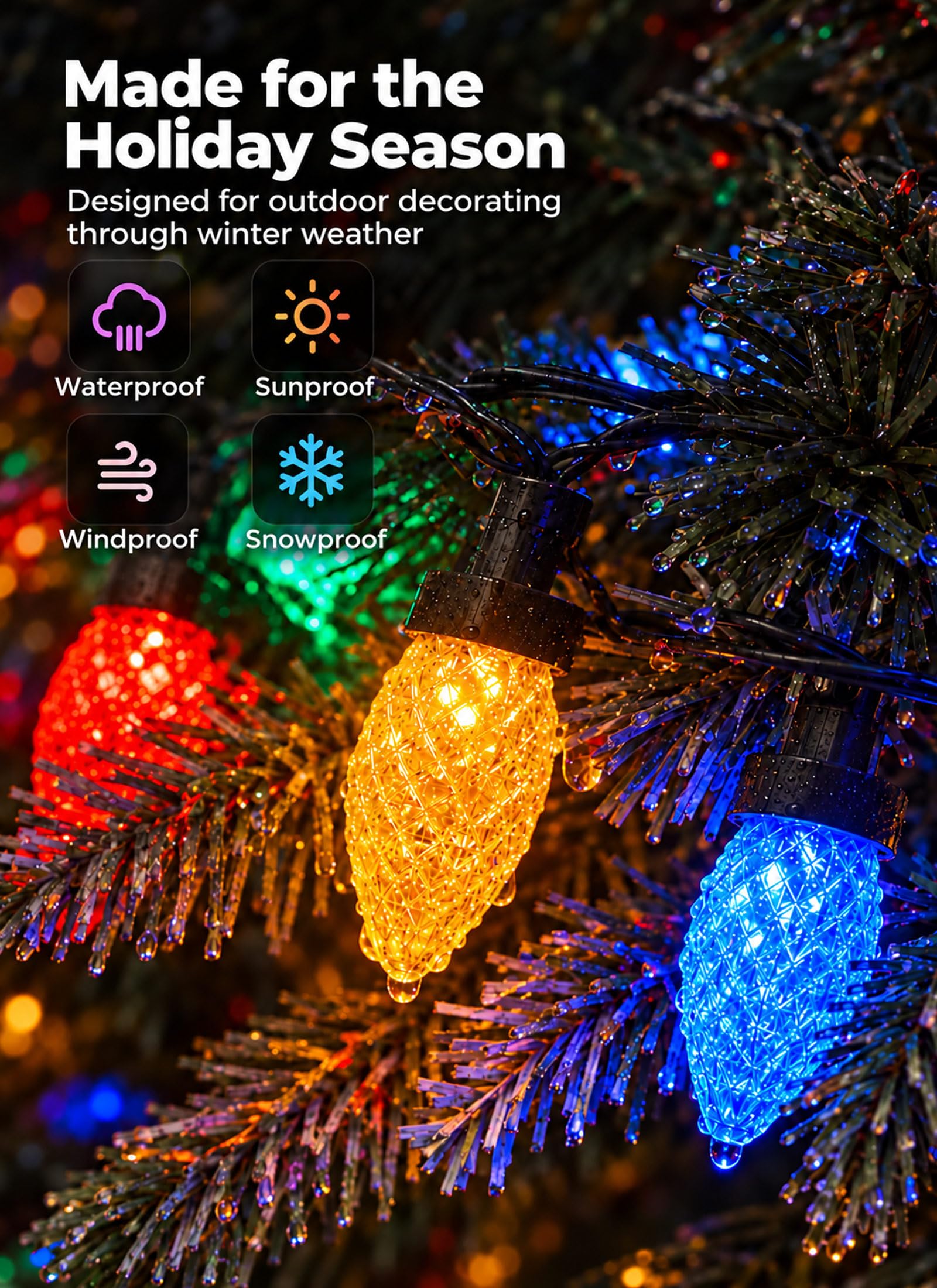 Brightown 2 Pack C9 Solar Xmas Lights,78.7FT 100 LEDs,Multicolor,8 Modes
