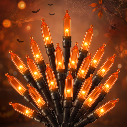 Orange LED Outdoor Halloween Lights, Halloween Decorations, 39 FT 100 LED Mini Lights with 8 Lighting Modes,Connectable String Light Plug in for Garden Patio Party Haunted House Ghost Holiday Decor