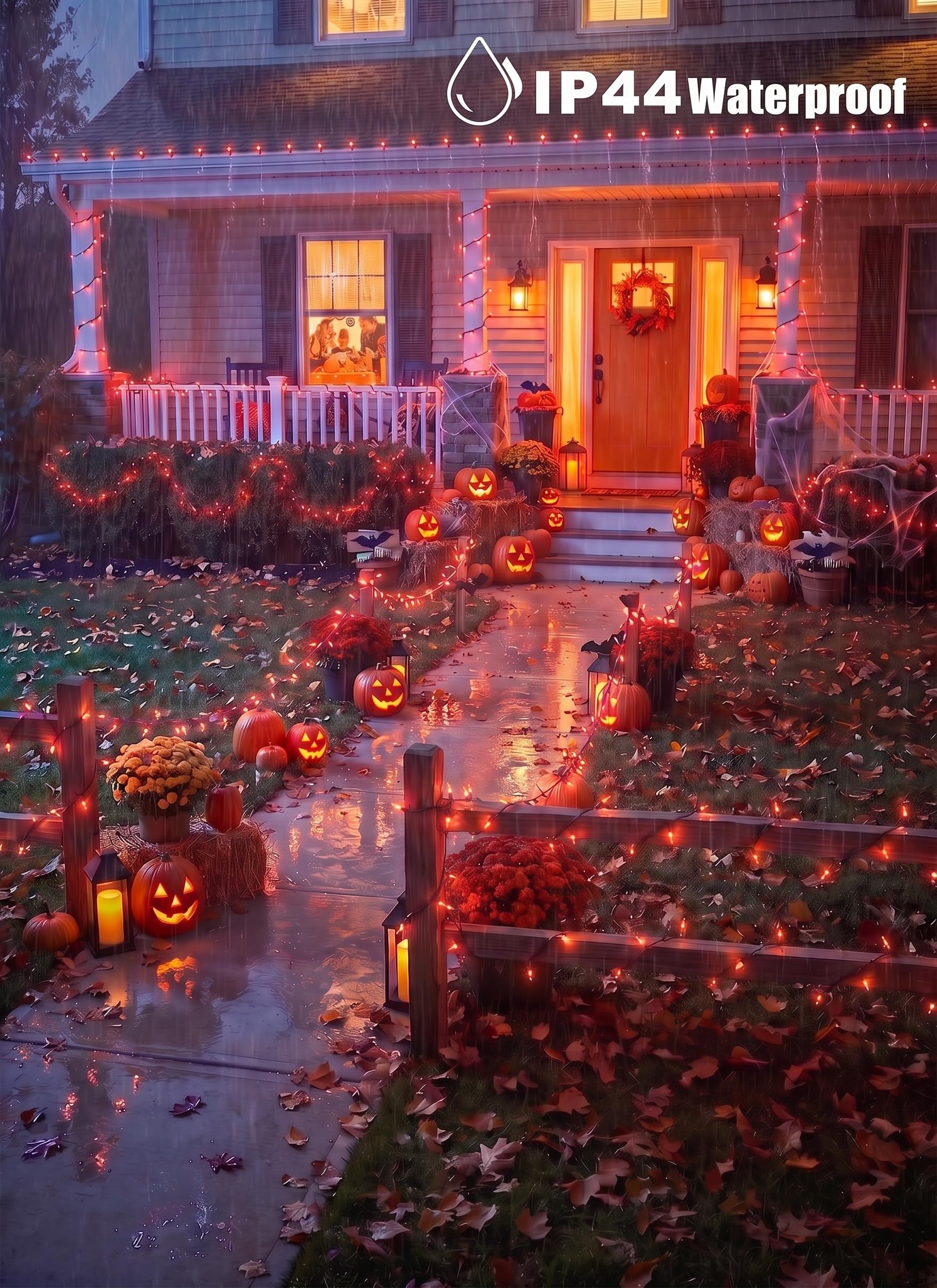 Orange LED Outdoor Halloween Lights, Halloween Decorations, 39 FT 100 LED Mini Lights with 8 Lighting Modes,Connectable String Light Plug in for Garden Patio Party Haunted House Ghost Holiday Decor