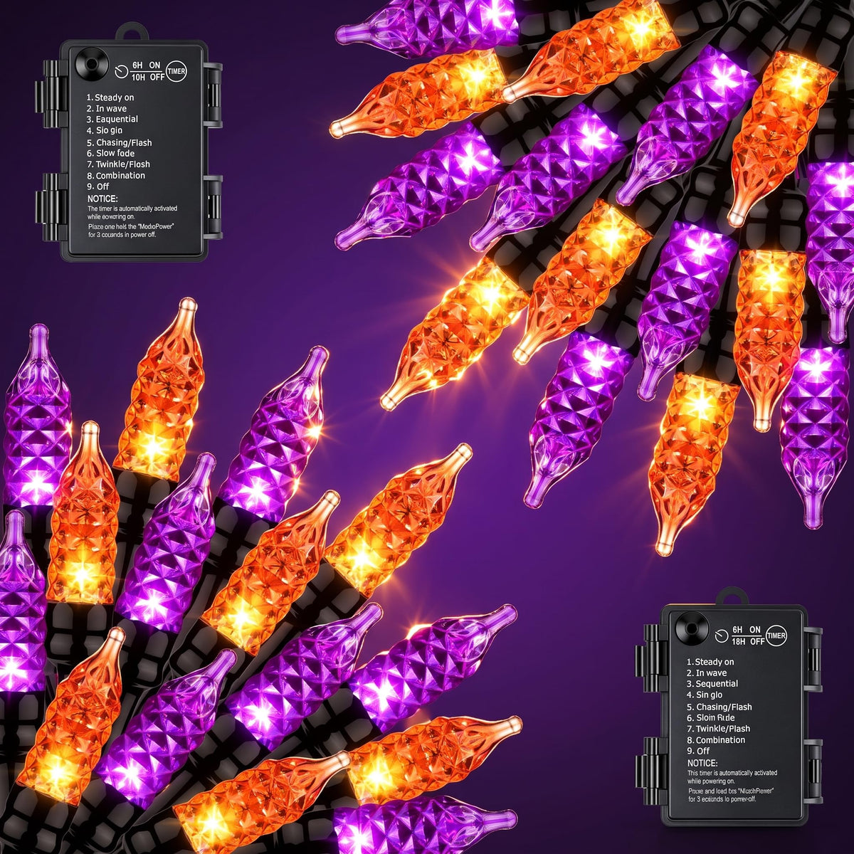 Brightown 2 Pack Halloween Lights Battery Operated, Diamond-Faceted 100LED