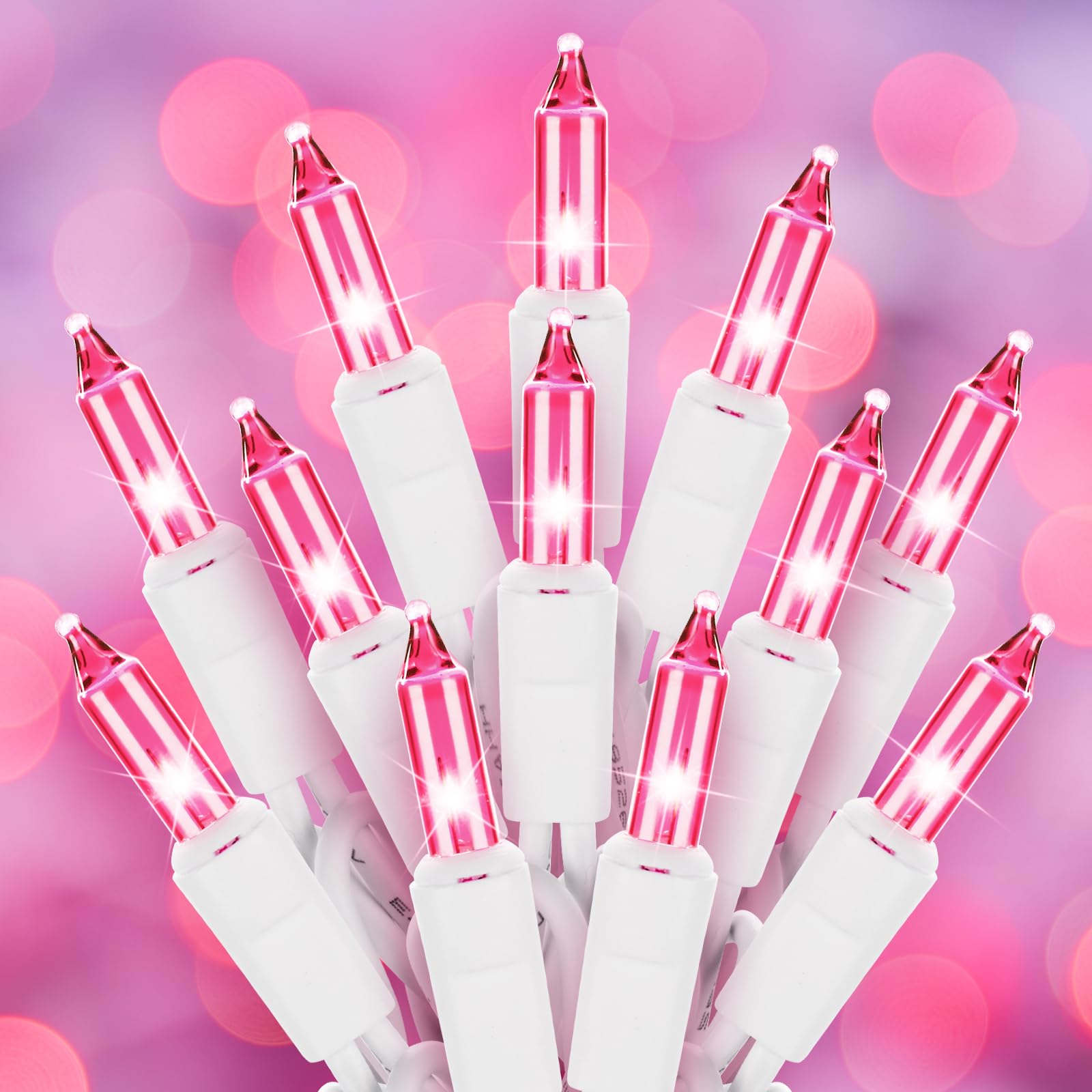 Pink Christmas String Lights, 50 Count 10 Feet Mini Valentine's Lights