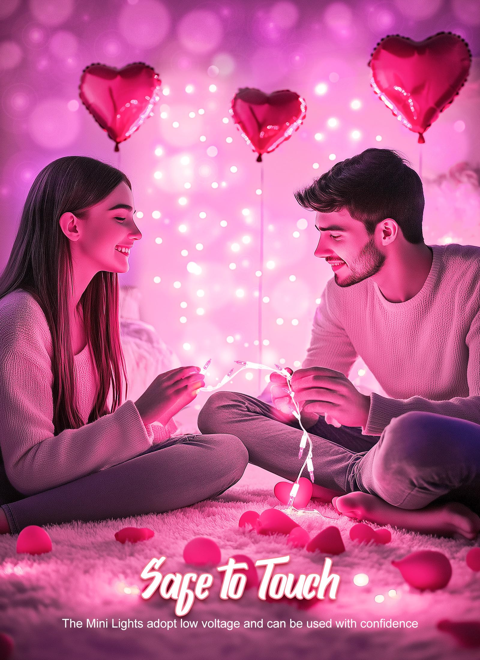 Pink Christmas String Lights, 50 Count 10 Feet Mini Valentine's Lights