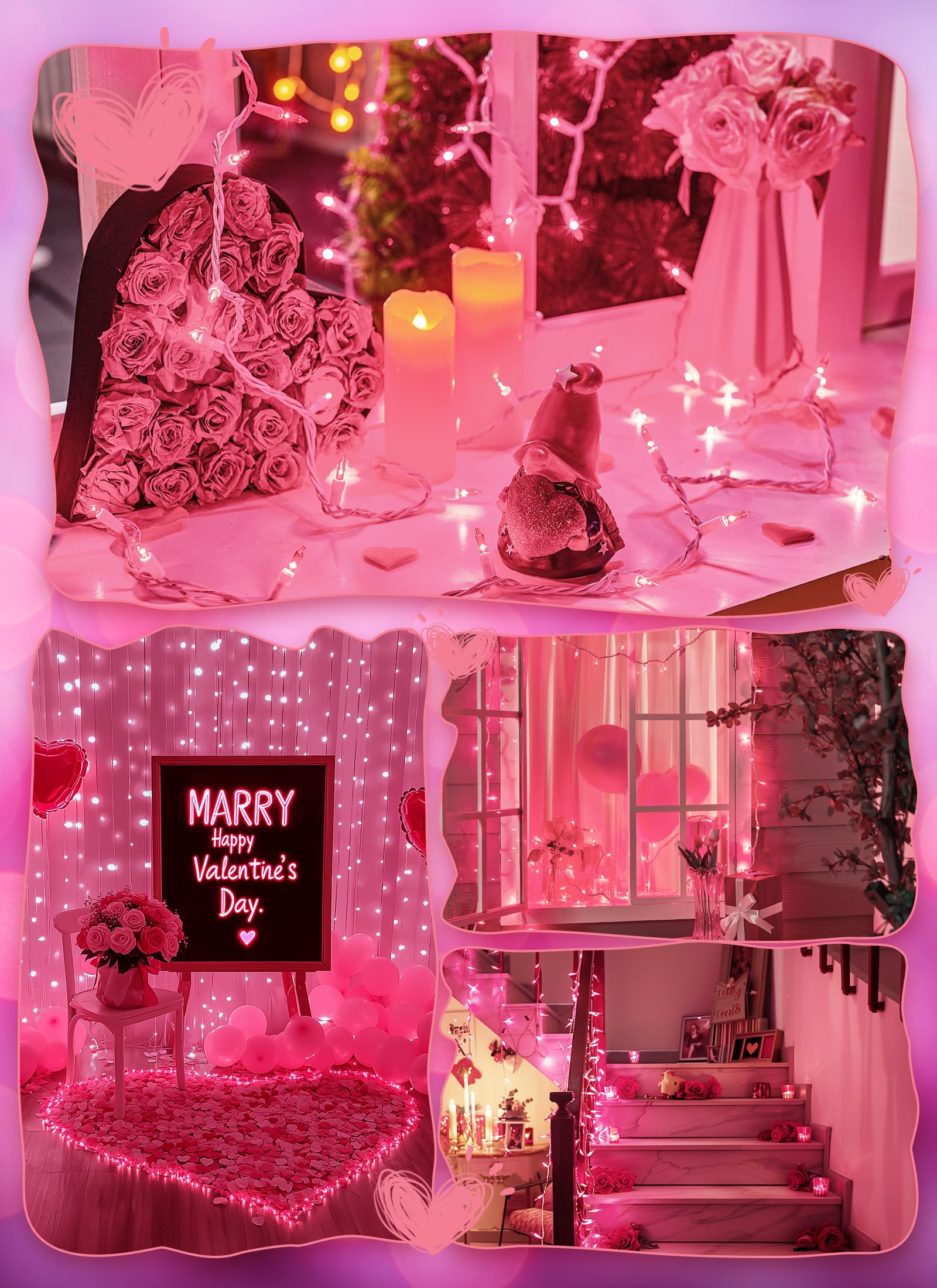 Pink Christmas String Lights, 50 Count 10 Feet Mini Valentine's Lights
