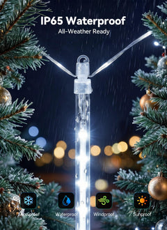 16 Tubes 384 LED Solar Meteor Shower String Lights Outdoor, Pure White, IP65 Waterproof