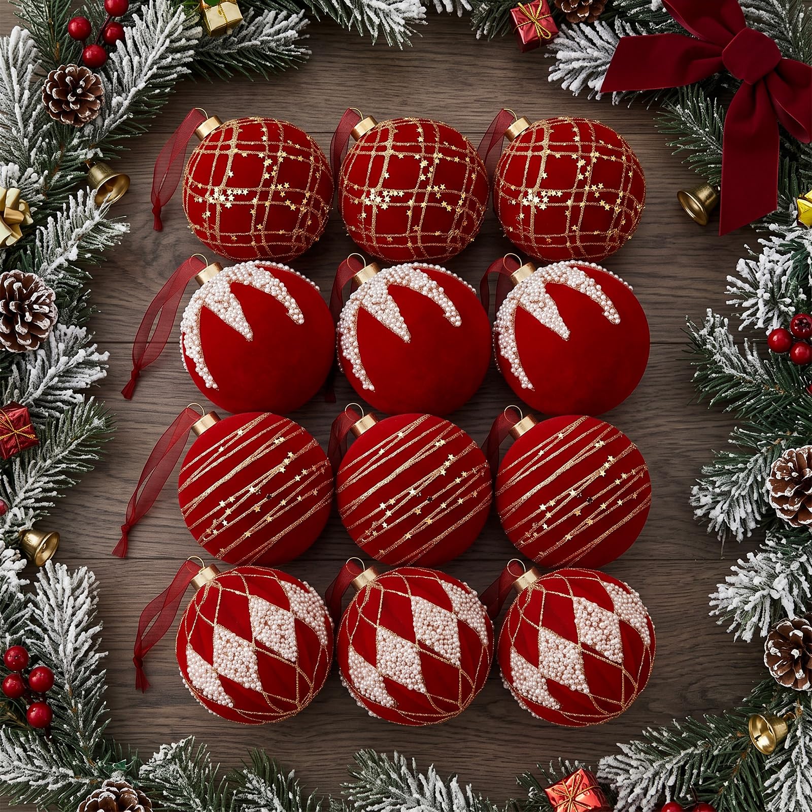 Brightown 12 PCS Red Velvet Christmas Valentines Balls, 3.15 Inch