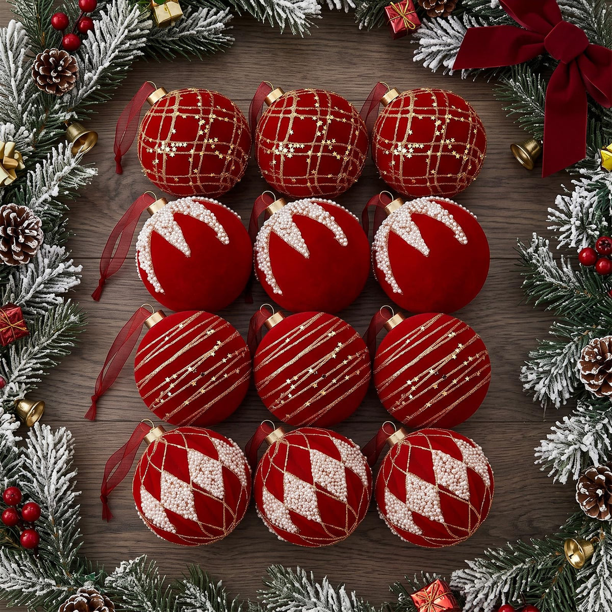 Brightown 12 PCS Red Velvet Christmas Valentines Balls, 3.15 Inch
