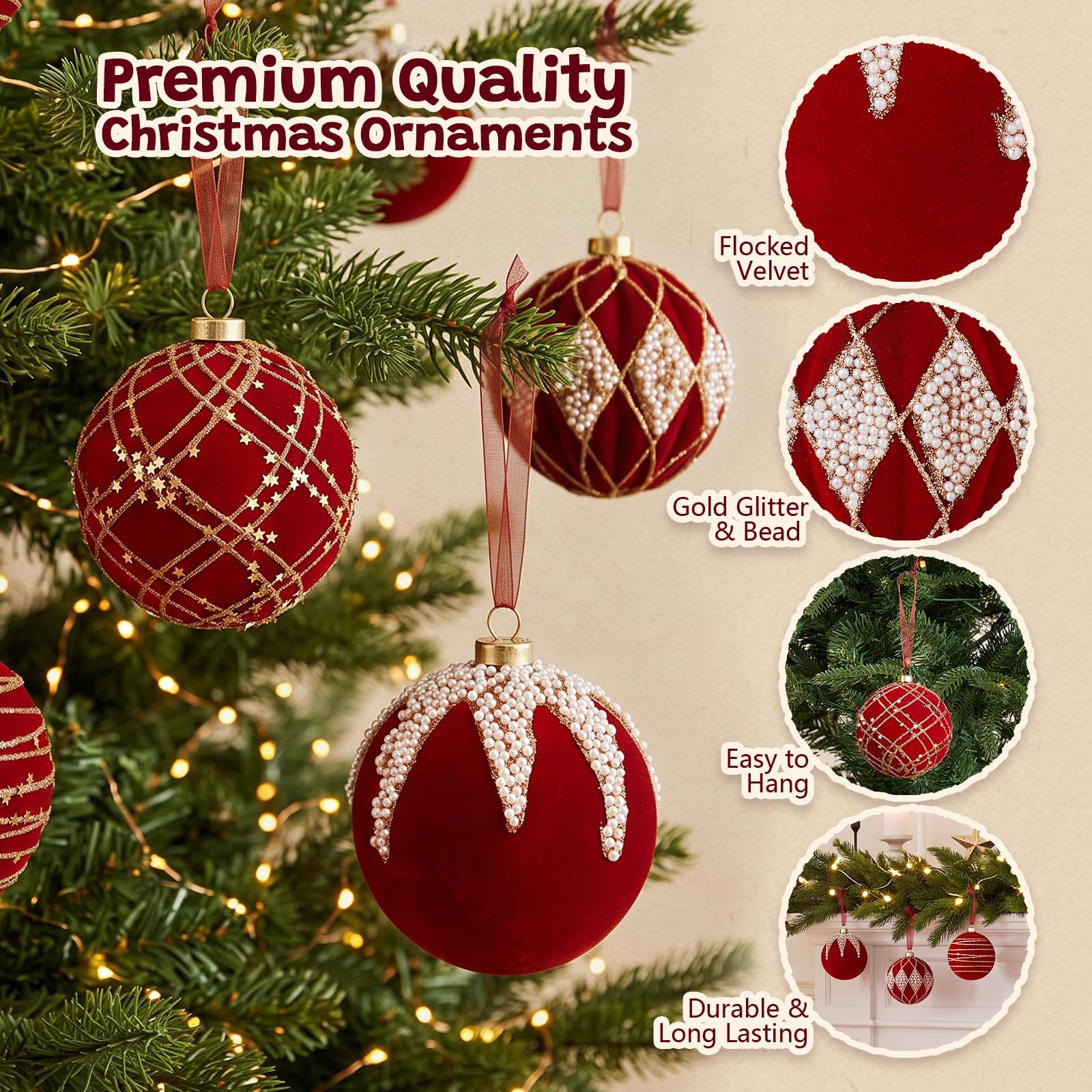 Brightown 12 PCS Red Velvet Christmas Valentines Balls, 3.15 Inch