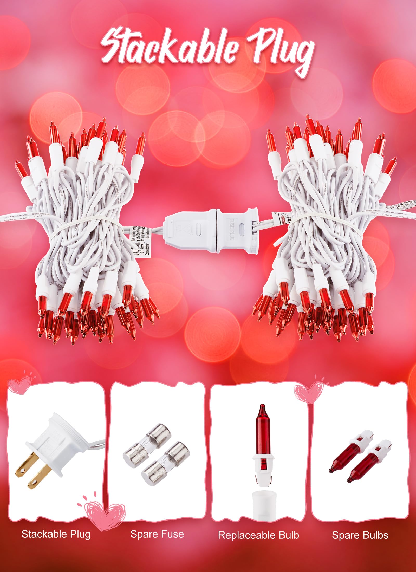 Red Christmas String Lights, 50 Count 10 Feet Mini Valentine's Day Lights