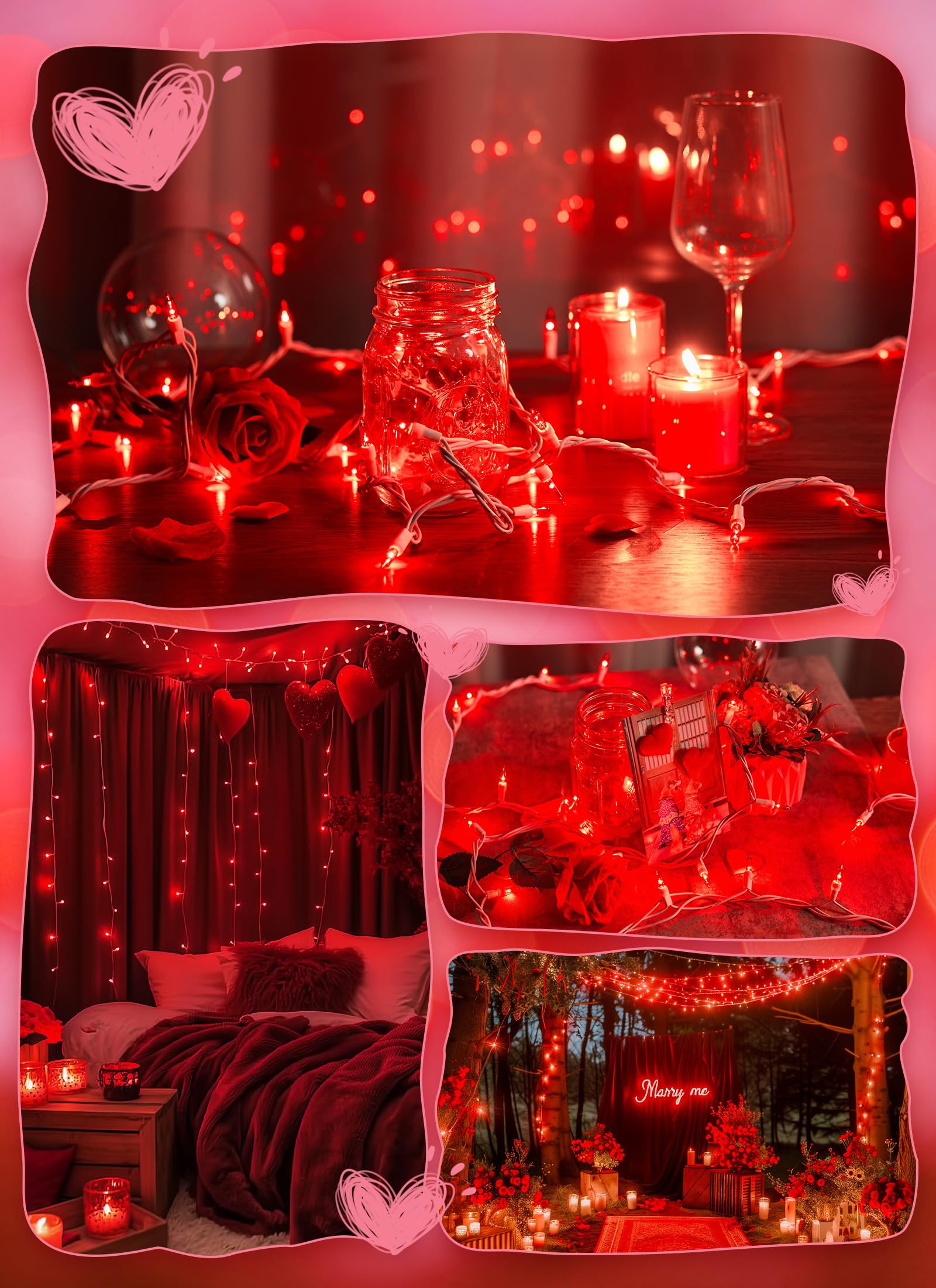 Red Christmas String Lights, 50 Count 10 Feet Mini Valentine's Day Lights