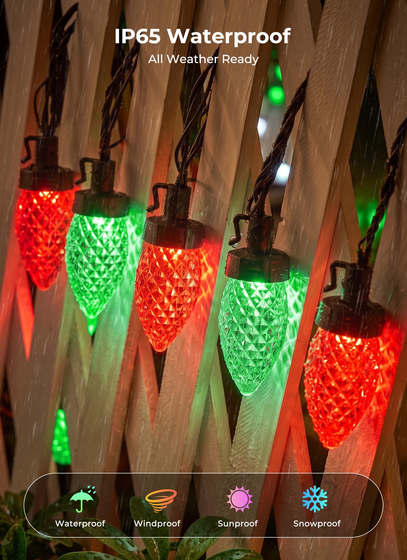 138ft 200 LED C9 Strawberry Solar Christmas Lights Outdoor, Red & Green, Timer & 8 Modes