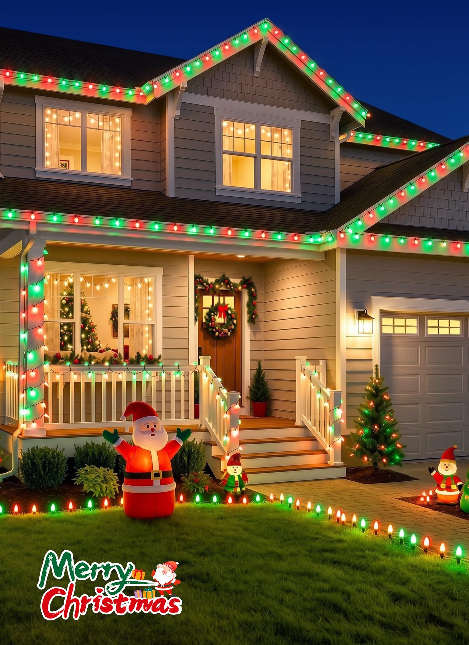 138ft 200 LED C9 Strawberry Solar Christmas Lights Outdoor, Red & Green, Timer & 8 Modes