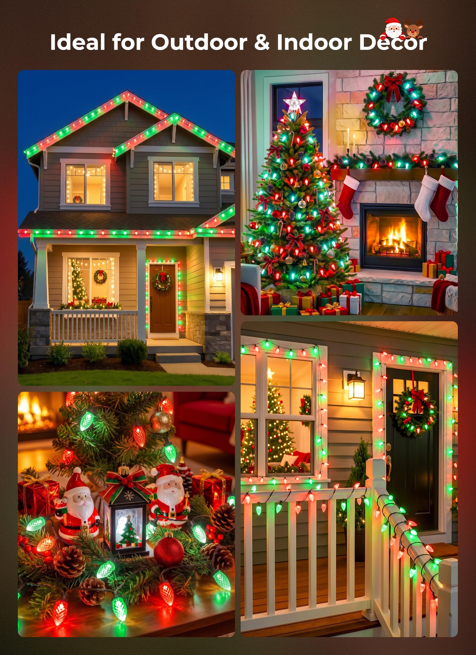 138ft 200 LED C9 Strawberry Solar Christmas Lights Outdoor, Red & Green, Timer & 8 Modes