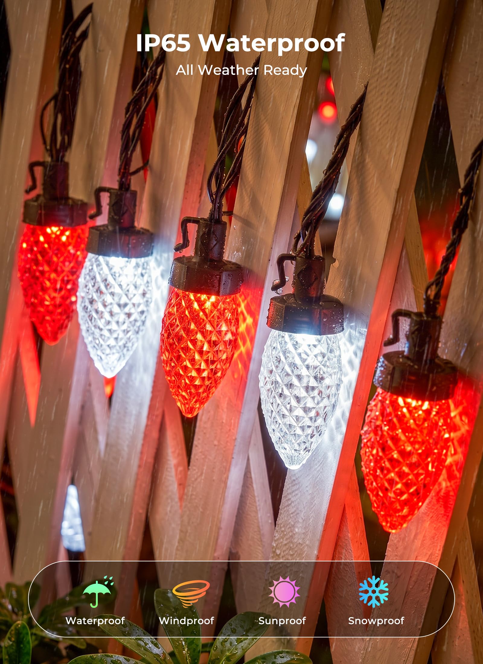 138ft 200 LED C9 Strawberry Solar Christmas Lights Outdoor, Red & White, Timer & 8 Modes