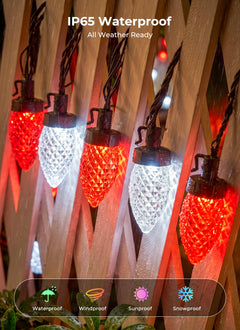 138ft 200 LED C9 Strawberry Solar Christmas Lights Outdoor, Red & White, Timer & 8 Modes