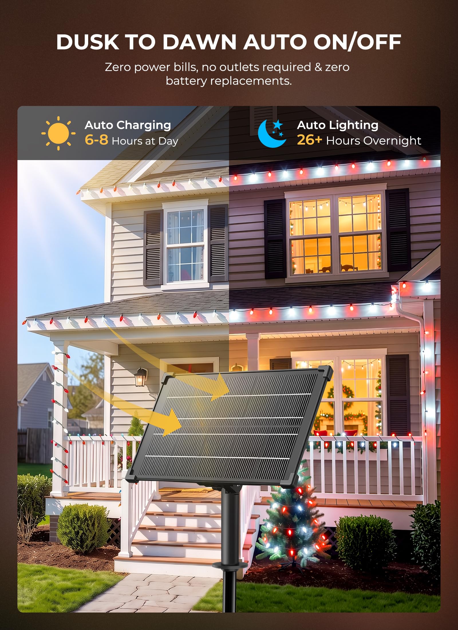 138ft 200 LED C9 Strawberry Solar Christmas Lights Outdoor, Red & White, Timer & 8 Modes
