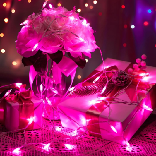 Pink Battery Operated Christmas String Lights - 20 LED, 8FT