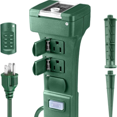 Outdoor Power Stake Timer - 6 Outlets, Remote Control
