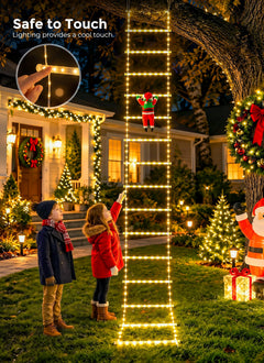 10ft LED Ladder Lights with Climbing Santa, Warm White, Timer & 8 Modes, Waterproof