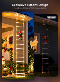 10ft LED Ladder Lights with Climbing Santa, Warm White, Timer & 8 Modes, Waterproof