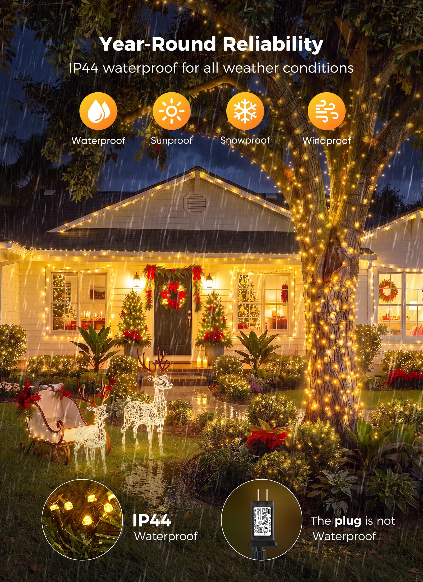 1000 LED 50FT Christmas Firecracker Cluster Lights, 12 Modes Timer Remote
